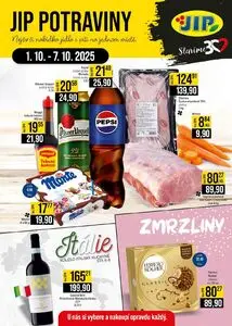 Akční leták JIP, platný od 2025-10-01 do 2025-10-07.