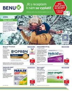 Akční leták BENU lékárna, platný od 2026-02-01 do 2026-02-28.